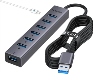 8 in 1 Aluminum USB Multiport Hub with 7 USB 3.0 Data Ports Up to 5Gbps, USB 3.0 Splitter with Type-C 5V/3A Power Port, 47IN/120CM Long Cable Multiport Adapter for Laptop, iMac, PC, Flash Drives 8 in 1 Aluminum USB Multiport Hub with 7 USB 3.0 Data Ports Up to 5Gbps, USB 3.0 Splitter with Type-C 5V/3A Power Port, 47IN/120CM Long Cable Multiport Adapter for Laptop, iMac, PC, Flash Drives