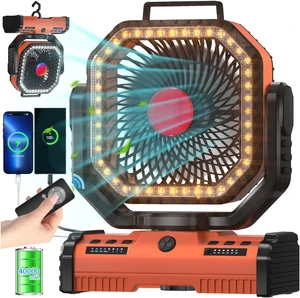 ADUST 12 Inch Camping Battery Operated Powered Fan with LED Lantern Light,44000mAh Rechargeable Portable Oscillating Fan with 360° Rotation Hanging Hook for Tents, Cordless USB Desk Fan(Orange) ADUST 12 Inch Camping Battery Operated Powered Fan with LED Lantern Light,44000mAh Rechargeable Portable Oscillating Fan with 360° Rotation Hanging Hook for Tents, Cordless USB Desk Fan(Orange)