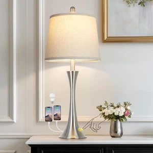 Rinweey 27.5" Silver Table Lamps, Touch Bedside Lamps with USB C+A Ports, 3 Way Dimmable Nightstand Lamps for Bedroom, Living Room, Office, Silver Lamp with Beige Lampshade, Bulbs Included (1 Pack) Rinweey 27.5" Silver Table Lamps, Touch Bedside Lamps with USB C+A Ports, 3 Way Dimmable Nightstand Lamps for Bedroom, Living Room, Office, Silver Lamp with Beige Lampshade, Bulbs Included (1 Pack)
