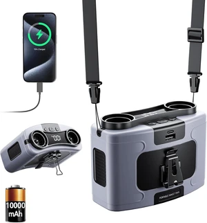 Doublepow 10000mAh Portable Waist Fan, Personal Dual Waist Fan, Clip On Belt Hanging Neck, Dual Motor 20H&10 Speed 16000RPM Strong Airflow, USB Rechargeable Fans, for Outdoor Work Travel(K60-Gray) Doublepow 10000mAh Portable Waist Fan, Personal Dual Waist Fan, Clip On Belt Hanging Neck, Dual Motor 20H&10 Speed 16000RPM Strong Airflow, USB Rechargeable Fans, for Outdoor Work Travel(K60-Gray)