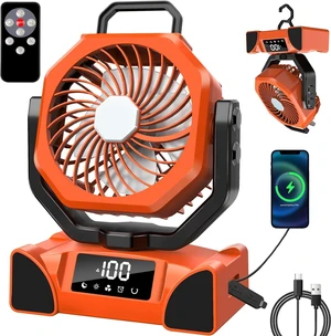 Camping Fan Battery Operated Powered Fan with Remote & LED Light,20000mAh Rechargeable Portable Fan,Timer,LED Digital Display,Oscillating Fan with Rotation Hanging Hook for Tents,USB Desk Fan-Orange Camping Fan Battery Operated Powered Fan with Remote & LED Light,20000mAh Rechargeable Portable Fan,Timer,LED Digital Display,Oscillating Fan with Rotation Hanging Hook for Tents,USB Desk Fan-Orange
