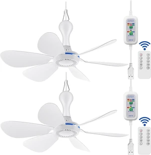 Glooglitter 2 Sets USB Hanging Ceiling Fan Portable Canopy with Remote Control Timing, 6 Blades Quiet Small DC Fan for Camping Bed Dormitory RV Tent Home Room(6.8ft Extension Cord) Glooglitter 2 Sets USB Hanging Ceiling Fan Portable Canopy with Remote Control Timing, 6 Blades Quiet Small DC Fan for Camping Bed Dormitory RV Tent Home Room(6.8ft Extension Cord)
