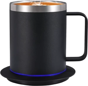 USB Cup Warmer Set - 12oz Black 8/18 Stainless Steel Electric Heated Coffee Mug with 10H Auto Shut - Off for Desk, Ideal for Home & Office Use (12oz-Black, 12 oz) USB Cup Warmer Set - 12oz Black 8/18 Stainless Steel Electric Heated Coffee Mug with 10H Auto Shut - Off for Desk, Ideal for Home & Office Use (12oz-Black, 12 oz)