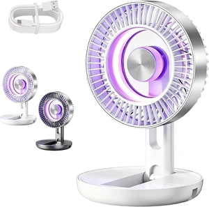 2026 New 3-in-1 USB Desk Fan with Colorful LED Light, Small Desk Fan, Desk Fan for Office, Quiet Rechargeable Table Fan, 5-Speed Adjustment, Multi-angle Adjustment (White) 2026 New 3-in-1 USB Desk Fan with Colorful LED Light, Small Desk Fan, Desk Fan for Office, Quiet Rechargeable Table Fan, 5-Speed Adjustment, Multi-angle Adjustment (White)