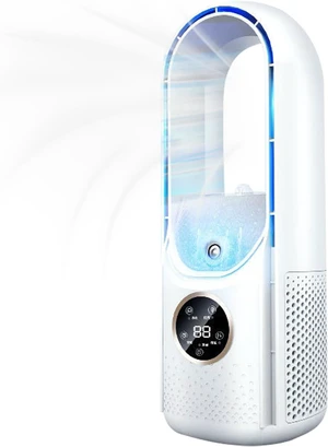 Semme USB Bladeless Fan with 6 Speeds Spray Cooling Portable Conditioner Fan for Bedroom Quiet Safe for Kids Pets 3 in Humidifying Floor Desk White Blue (White) Semme USB Bladeless Fan with 6 Speeds Spray Cooling Portable Conditioner Fan for Bedroom Quiet Safe for Kids Pets 3 in Humidifying Floor Desk White Blue (White)