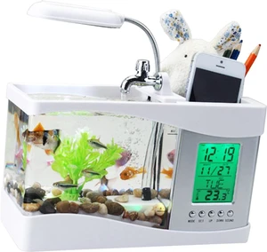 Drfeify Fish Tank Clock USB Lamp Ecofriendly Aquarium Calendar for Office Home Decoration (White) Drfeify Fish Tank Clock USB Lamp Ecofriendly Aquarium Calendar for Office Home Decoration (White)