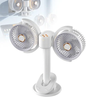 Upgraded Dual Head Desk Fan Quiet, Rechargeable Portable Air Circulator Cooling Fan with Timer, 4 Wind Speeds Adjustment Upgraded Dual Head Desk Fan Quiet, Rechargeable Portable Air Circulator Cooling Fan with Timer, 4 Wind Speeds Adjustment