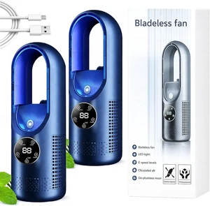 6-Speed Bladeless Electric Fan with Light, Small Bladeless Fans Quiet Design, Misting Desk Fan with 100ml Water Tank, Timer & 7-Color Light to Beat Summer Heat for Sleep & Work in Office (2 Pcs Blue) 6-Speed Bladeless Electric Fan with Light, Small Bladeless Fans Quiet Design, Misting Desk Fan with 100ml Water Tank, Timer & 7-Color Light to Beat Summer Heat for Sleep & Work in Office (2 Pcs Blue)