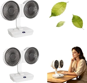 Double Head Desk Fan, 4 Speed Quiet Oscillating Table Fan, USB Rechargeable Desktop Cooling Fan for Bedroom Office Camping (White 2) Double Head Desk Fan, 4 Speed Quiet Oscillating Table Fan, USB Rechargeable Desktop Cooling Fan for Bedroom Office Camping (White 2)