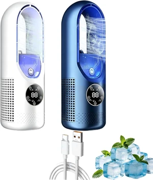 6-Speed Bladeless Electric Fan with Light and 7-Color Light, Bladeless Desk Fan with 100ml Water Tank, Timer, Portable Desktop Cooling Fan for Personal Bedroom Home Office 6-Speed Bladeless Electric Fan with Light and 7-Color Light, Bladeless Desk Fan with 100ml Water Tank, Timer, Portable Desktop Cooling Fan for Personal Bedroom Home Office