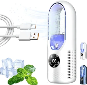 6-Speed Bladeless Electric Fan with Light And 7-Color Light, Desk Fans Small Quiet with Timer, Ice Mist Refrigeration, Timing Function, Battery USB Fans, Cooling Fan for Bedroom Office (White) 6-Speed Bladeless Electric Fan with Light And 7-Color Light, Desk Fans Small Quiet with Timer, Ice Mist Refrigeration, Timing Function, Battery USB Fans, Cooling Fan for Bedroom Office (White)