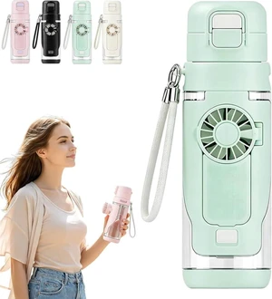 2-in-1 Water Bottle with Built-in Foldable Fan, Portable Fan Water Cup with Fan 3 Speeds USB-C Rechargeable 690ml Cup with Straw for Summer Travel Hiking Beach Outdoors (Green) 2-in-1 Water Bottle with Built-in Foldable Fan, Portable Fan Water Cup with Fan 3 Speeds USB-C Rechargeable 690ml Cup with Straw for Summer Travel Hiking Beach Outdoors (Green)