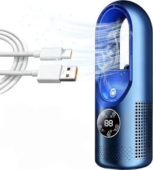 6-Speed Bladeless Electric Fan with Light, Built-In 7-Color Cycle Light, Portable Desktop Cooling Fan with 100ml Water Tank, Timer, Small Quiet Personal Cooler for Personal Bedroom Home Office (Blue) 6-Speed Bladeless Electric Fan with Light, Built-In 7-Color Cycle Light, Portable Desktop Cooling Fan with 100ml Water Tank, Timer, Small Quiet Personal Cooler for Personal Bedroom Home Office (Blue)