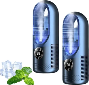 6-Speed Bladeless Electric Fan with Light, USB Portable Desk Fan with Mist Cooling, 100ml Water Tank, 7-Color Night Light, Timer, Small Quiet Personal Fan for Bedroom Office Dorm (Blue*2) 6-Speed Bladeless Electric Fan with Light, USB Portable Desk Fan with Mist Cooling, 100ml Water Tank, 7-Color Night Light, Timer, Small Quiet Personal Fan for Bedroom Office Dorm (Blue*2)