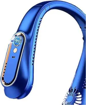 Vaneless Hanging Neck Fan, Portable USB Cooler With 5 Speeds And Digital Display Super Strong Bladeless Technology Device(Blue) Vaneless Hanging Neck Fan, Portable USB Cooler With 5 Speeds And Digital Display Super Strong Bladeless Technology Device(Blue)