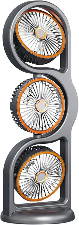 Tower Table Fan - 3 Head Rotating Cooling Fan, 5 Mode 360 Rotating Heads Cooling Device, USB Rechargeable Portable Fans | Air Cooler Air Circulator for Home Bedroom Office Dorm Travel Camping Tower Table Fan - 3 Head Rotating Cooling Fan, 5 Mode 360 Rotating Heads Cooling Device, USB Rechargeable Portable Fans | Air Cooler Air Circulator for Home Bedroom Office Dorm Travel Camping