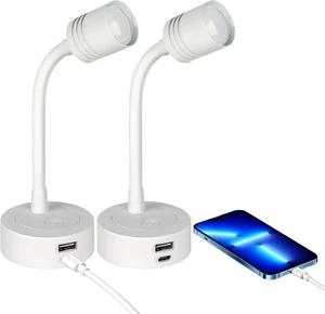 12V Dimmable Reading Light, RV LED Bedside Lamp with PD3.0 USB-C & QC3.0 USB-A Charger, 3200K Warm White & Red Night Light for Camper Van Trailer Truck Boat Motorhome (White) 12V Dimmable Reading Light, RV LED Bedside Lamp with PD3.0 USB-C & QC3.0 USB-A Charger, 3200K Warm White & Red Night Light for Camper Van Trailer Truck Boat Motorhome (White)
