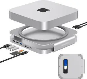 Dock and Stand with M.2 SSD, Dual-Card Reader, 10Gbps USB A/C Ports for Mac Mini M1, M2 & Studio Accessories Dock and Stand with M.2 SSD, Dual-Card Reader, 10Gbps USB A/C Ports for Mac Mini M1, M2 & Studio Accessories