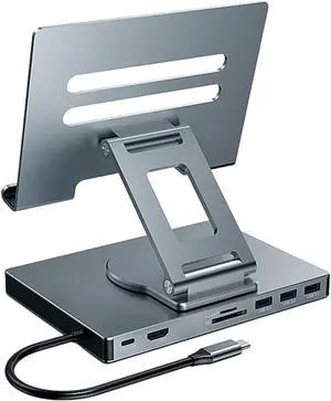 3 Adjustable USB C Docking Station Stand 100W PD Charging Foldable Base Gigabit Ethernet 3.5mm Port Cooling Silicone Pad Type C Rotating Stand Docking Station 3 Adjustable USB C Docking Station Stand 100W PD Charging Foldable Base Gigabit Ethernet 3.5mm Port Cooling Silicone Pad Type C Rotating Stand Docking Station