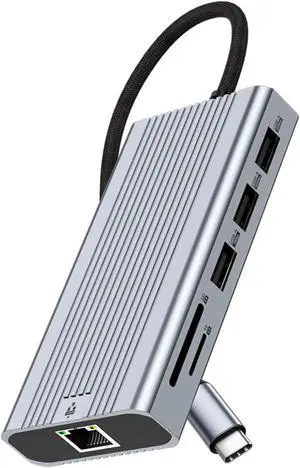 10 in 1 USB Type C Hubs with 2 HDTV Port Card Slots USB a C Port 100WPD Chargers for Work Gaming Double Monitors Adapter 10 in 1 USB Type C Hubs with 2 HDTV Port Card Slots USB a C Port 100WPD Chargers for Work Gaming Double Monitors Adapter