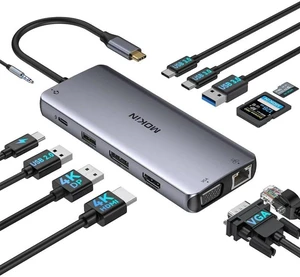 Type C Hub with 4K60Hz HDMI Triple Display Output 3 USB 30 Ports VGA PD100W RJ45 Ethernet SD TF Card Reader Compatible with Laptop and Type C Devices Type C Hub with 4K60Hz HDMI Triple Display Output 3 USB 30 Ports VGA PD100W RJ45 Ethernet SD TF Card Reader Compatible with Laptop and Type C Devices
