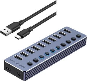 4/7/10 Port USB3.0 Adapter with Independently Switches and 5Gbps for Quick Data Transfer and Charging Aluminum USB Adapter 4/7/10 Port USB3.0 Adapter with Independently Switches and 5Gbps for Quick Data Transfer and Charging Aluminum USB Adapter