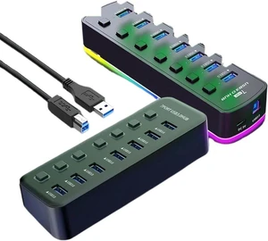 7 Port RGB USB 30 Hub 5Gbps Data Port Adapter with Individual On Off Switch Splitter for Laptop PC Computer Compatible Devices 7 Port RGB USB 30 Hub 5Gbps Data Port Adapter with Individual On Off Switch Splitter for Laptop PC Computer Compatible Devices