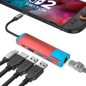 USB C to HDMI Adapter for Switch 2,Switch 2 Docking Station with 4K@60Hz HDMI Port/Type C Port/USB 3.0 Port/1000M LAN,Replacement for Official Switch 2 Dock USB C to HDMI Adapter for Switch 2,Switch 2 Docking Station with 4K@60Hz HDMI Port/Type C Port/USB 3.0 Port/1000M LAN,Replacement for Official Switch 2 Dock