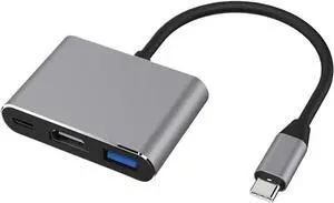 USB C HUB 3 In1 TY>pe to HDTV Docking Station PD Fast 4K HD TV Adapter Splitter for Computer PC(Grey-Black) USB C HUB 3 In1 TY>pe to HDTV Docking Station PD Fast 4K HD TV Adapter Splitter for Computer PC(Grey-Black)
