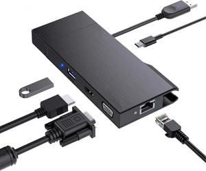 PUSOKEI USB C Hub, 9 in 1 Multi Port USB C Adapter with Gigabit Ethernet, 4K HD MI, 1080P VGA, SD/TF Card Slot, USB C, 2 USB 3.0, Power Input Ports, for Type C Devices PUSOKEI USB C Hub, 9 in 1 Multi Port USB C Adapter with Gigabit Ethernet, 4K HD MI, 1080P VGA, SD/TF Card Slot, USB C, 2 USB 3.0, Power Input Ports, for Type C Devices