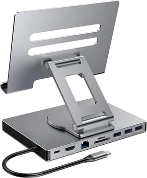 Rotating Type C Dock Stand for Tablets PD100WCharging Gigabit Networking Port 3.5mm Slip Proof Silicone PadCooling Design USB C Adapter with Stand Rotating Type C Dock Stand for Tablets PD100WCharging Gigabit Networking Port 3.5mm Slip Proof Silicone PadCooling Design USB C Adapter with Stand