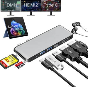 Surface Pro 9/10/11 Hub Docking Station with 2 HDMI 4K@60Hz, USB C Thunerbolt 4 (4K@60Hz Video+40Gbps Data+100W Charge), USB 3.0*2, Audio, SD/TF- Quad Display USB Hub for Surface Pro 11/Pro 10/Pro 9 Surface Pro 9/10/11 Hub Docking Station with 2 HDMI 4K@60Hz, USB C Thunerbolt 4 (4K@60Hz Video+40Gbps Data+100W Charge), USB 3.0*2, Audio, SD/TF- Quad Display USB Hub for Surface Pro 11/Pro 10/Pro 9