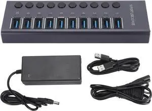 Gearwell USB Hub, 10 Port USB 3.0 Splitter with Individual Switches and 60W Power Adapter for Laptop PC Game Console USB Expansion Dock Gearwell USB Hub, 10 Port USB 3.0 Splitter with Individual Switches and 60W Power Adapter for Laptop PC Game Console USB Expansion Dock