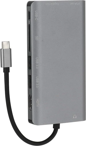8 in 1 Multifunction Laptop Hub, Type C to RJ45 VGA USB3.0 Jack SD HDTV PD Interface, Fast Charging Support, Gray Aluminum Alloy Design 8 in 1 Multifunction Laptop Hub, Type C to RJ45 VGA USB3.0 Jack SD HDTV PD Interface, Fast Charging Support, Gray Aluminum Alloy Design