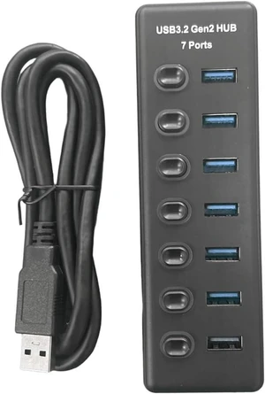 7 Port USB3.2 Gen2 HUB 10Gbps USB 3.0 Hub with Individual Switch Control LED Indicator with Power Adapter US Plug 7 Port USB3.2 Gen2 HUB 10Gbps USB 3.0 Hub with Individual Switch Control LED Indicator with Power Adapter US Plug