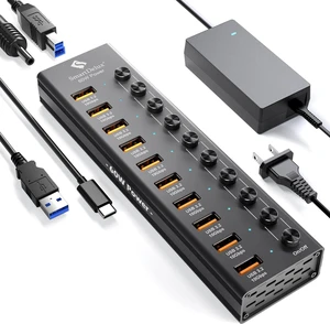 SmartDelux USB 3.2 to Type A Adapter, Type C Hub, 10 Gbps, 10 Ports, Single LED Switch, 60W Power Supply Adapter SmartDelux USB 3.2 to Type A Adapter, Type C Hub, 10 Gbps, 10 Ports, Single LED Switch, 60W Power Supply Adapter