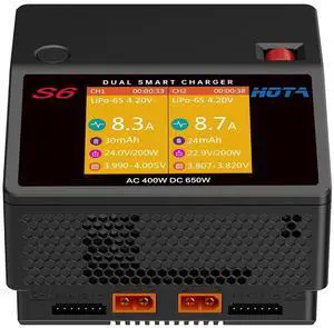 S6 Battery Charger: Dual Ports Smart Balance Charger for FPV RC Hobby Lipo Battery Li-ion LiHv Nicd NiMH Batttery Support AC/DC Input S6 Battery Charger: Dual Ports Smart Balance Charger for FPV RC Hobby Lipo Battery Li-ion LiHv Nicd NiMH Batttery Support AC/DC Input