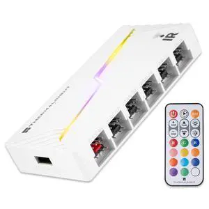 ARGB and Fan HUB X12 IR White Hub Controller Support 12 Groups of CPU Fans,3Pin PC ARGB Controller and 4Pin PWM Fan,SATA Power Cord Direct Input(12V 4pin RGB is Not Supported) ARGB and Fan HUB X12 IR White Hub Controller Support 12 Groups of CPU Fans,3Pin PC ARGB Controller and 4Pin PWM Fan,SATA Power Cord Direct Input(12V 4pin RGB is Not Supported)