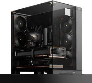 A70ATX Gaming Case Three-Sided Pillar-Free Panoramic Glass Panel Type-C Port mid-Tower Computer case Tool-Free Quick-Release Vertical GPU Bracket Anti-Drop Design, Black A70ATX Gaming Case Three-Sided Pillar-Free Panoramic Glass Panel Type-C Port mid-Tower Computer case Tool-Free Quick-Release Vertical GPU Bracket Anti-Drop Design, Black
