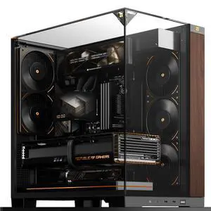 A70 Vision V2 ATX Gaming Case Three-Sided Column-Free Glass 8 CPU Fans Slots,Quick Release Vertical Graphics Card Mounting Anti-Fall,with 9.16 LCD Screen, Wood Grain Style A70 Vision V2 ATX Gaming Case Three-Sided Column-Free Glass 8 CPU Fans Slots,Quick Release Vertical Graphics Card Mounting Anti-Fall,with 9.16 LCD Screen, Wood Grain Style
