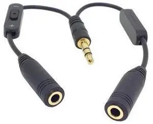 1 in 2 out 3.5mm Stereo Male to Double mono 3.5 mm Female Audio Headphone Y Splitter Cable with Volume Switch Black 1 in 2 out 3.5mm Stereo Male to Double mono 3.5 mm Female Audio Headphone Y Splitter Cable with Volume Switch Black