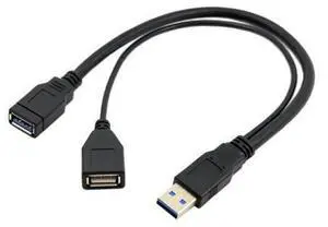 CYDZ Black USB 3.0 Male to Dual USB Female Extra Power Data Y Extension Cable for 2.5" Mobile Hard Disk CYDZ Black USB 3.0 Male to Dual USB Female Extra Power Data Y Extension Cable for 2.5" Mobile Hard Disk