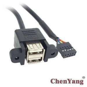 Motherboard 9 Pin Header to Stackable Dual USB 2.0 A Type Female Cable 50cm with Screw Panel Holes Motherboard 9 Pin Header to Stackable Dual USB 2.0 A Type Female Cable 50cm with Screw Panel Holes