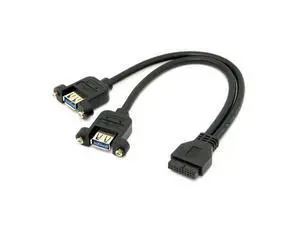 USB 3.0 Dual Ports A Female Screw Mount Type to Motherboard 20pin Header Cable Black Color USB 3.0 Dual Ports A Female Screw Mount Type to Motherboard 20pin Header Cable Black Color