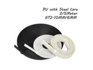 2/5M PU with Steel Core GT2 Belt Black White 2GT Timing Belt 6/10mm Width Reinforce Open Belt for 3D printer 2/5M PU with Steel Core GT2 Belt Black White 2GT Timing Belt 6/10mm Width Reinforce Open Belt for 3D printer
