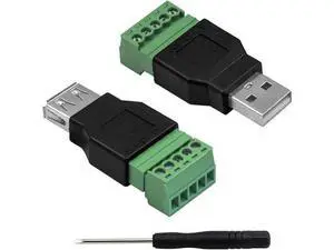 USB 2.0 A Screw Terminal Block Connector, USB 2.0 A Male Female Plug to 5 Pin/Way Female Bolt Screw terminals Adapter Connector Breakout Board Converter, 2-Pack USB 2.0 A Screw Terminal Block Connector, USB 2.0 A Male Female Plug to 5 Pin/Way Female Bolt Screw terminals Adapter Connector Breakout Board Converter, 2-Pack