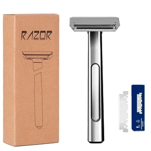 Interchangeable Blade Double Razor All-Metal Shaver For Women And Men With 10 Stainless Steel Single-Edge Blades (Silver) Interchangeable Blade Double Razor All-Metal Shaver For Women And Men With 10 Stainless Steel Single-Edge Blades (Silver)