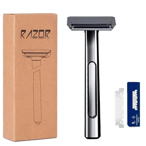 Interchangeable Blade Double Razor All-Metal Shaver For Women And Men With 10 Stainless Steel Single-Edge Blades (grey-black) Interchangeable Blade Double Razor All-Metal Shaver For Women And Men With 10 Stainless Steel Single-Edge Blades (grey-black)