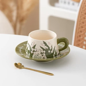 Flower Coffee Cup Saucer Set High Value Ceramic Mug Original Watercolor Fashion Ceramic Coffee Cup Saucer (green) Flower Coffee Cup Saucer Set High Value Ceramic Mug Original Watercolor Fashion Ceramic Coffee Cup Saucer (green)