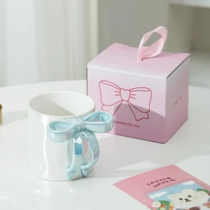 1pcs Handle Coffee Mug Creative Ceramic Cup with Bow Handle (blue) 1pcs Handle Coffee Mug Creative Ceramic Cup with Bow Handle (blue)